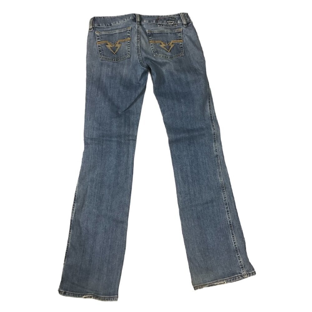Y2K DIESEL INDUSTRY Flared Jeans Size 30 Blue Hush Low Waist Embroidered Pockets